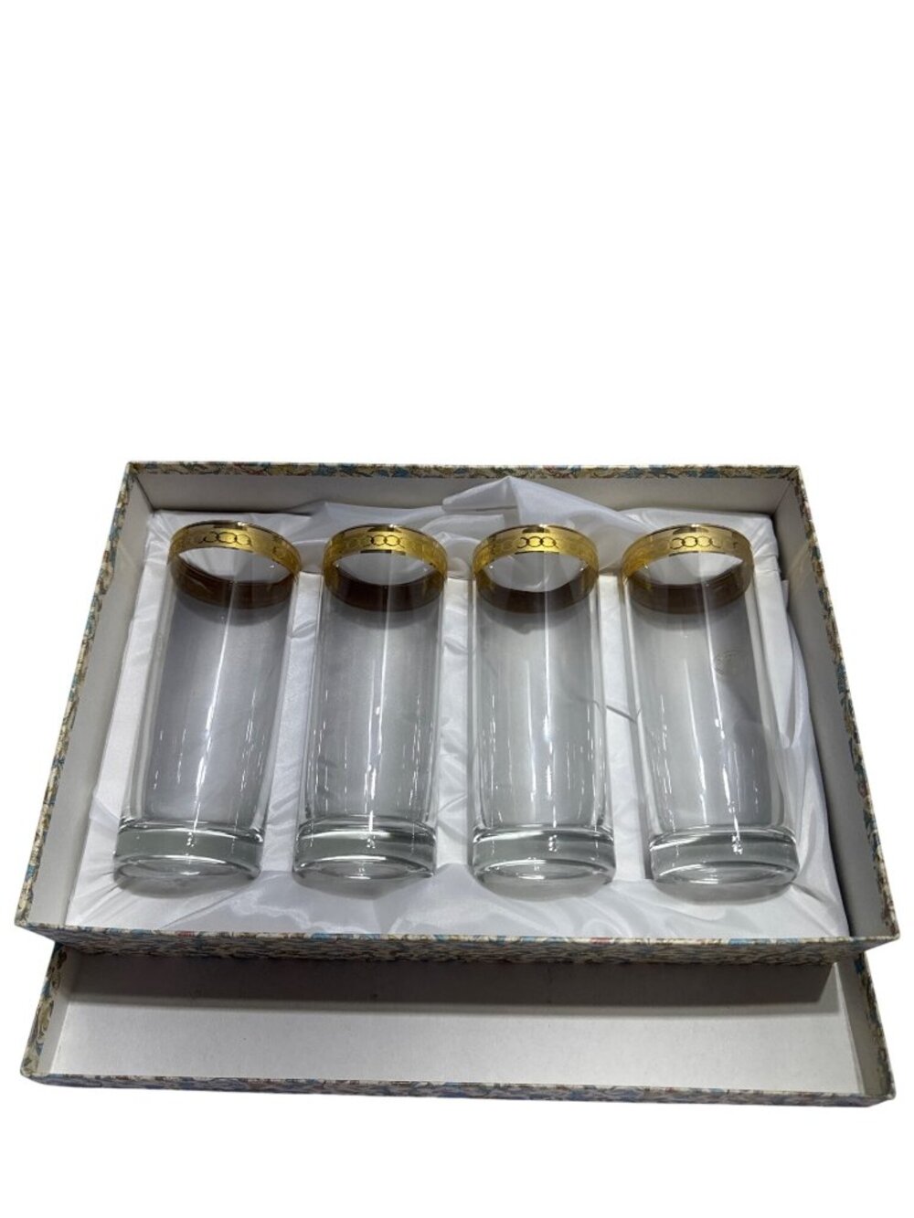 Italian Handcrafted Glassware Set 4 Gold Trim Floral Box Decor Stemware Gift